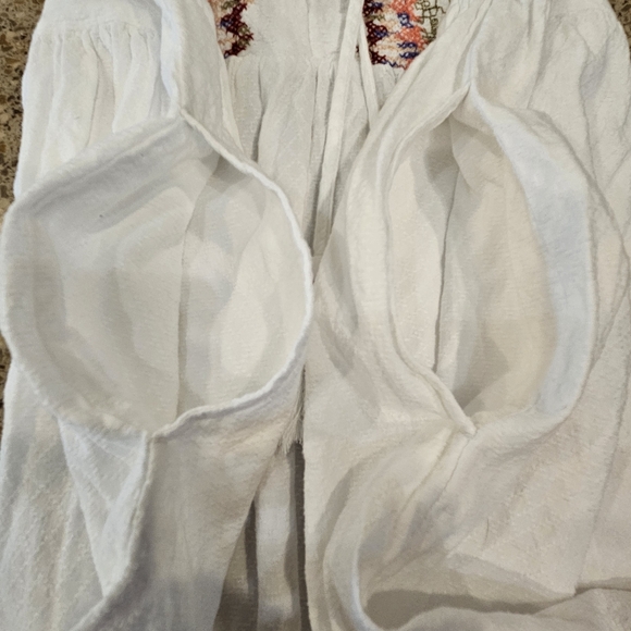 Knox Rose SZ L Hippie Boho Embroidered Short Sleeve White Dress W/Pockets - Picture 13 of 13